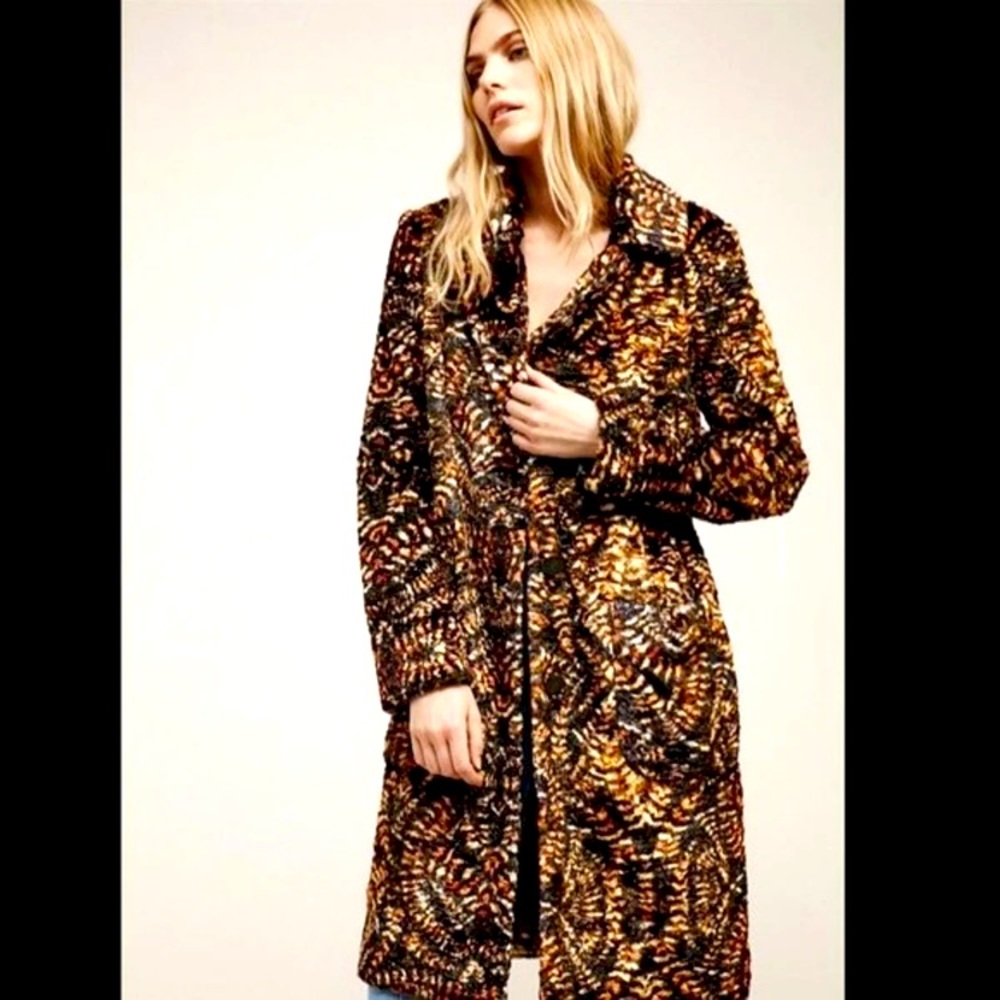 Free People Retro Print Faux Fur Coat